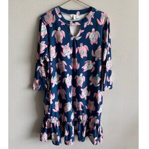 Simple Southern Womens Ocean Turtle Vibe Dress Blue Size Large